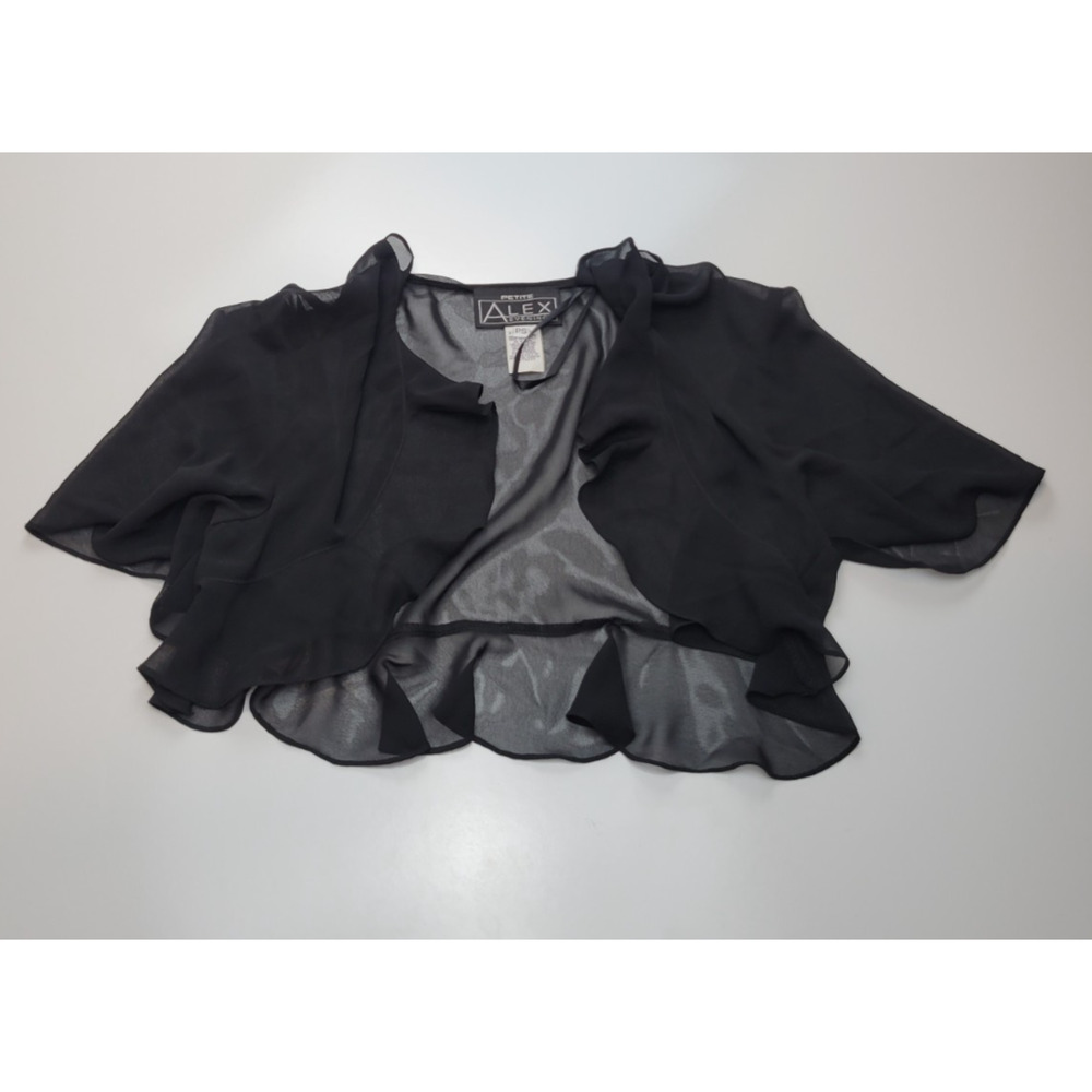 Alex Evenings Shawl Women Petite Small Black Sheer Tule Ruffled Hem Cover-Up